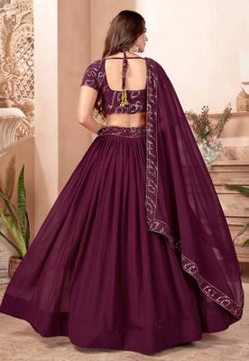 Wine Party Wear Semi Stitched Lehenga Choli   3