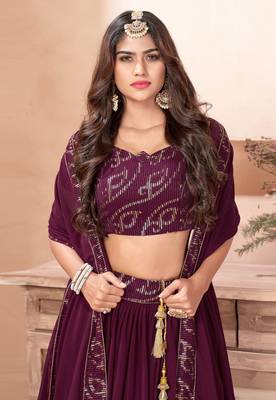 Wine Party Wear Semi Stitched Lehenga Choli   4
