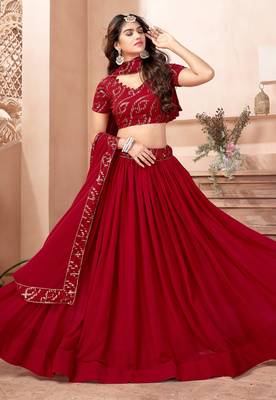 Red Party Wear Semi Stitched Lehenga Choli 1