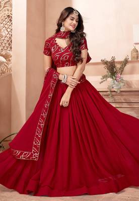 Red Party Wear Semi Stitched Lehenga Choli 2