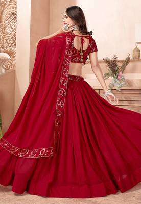 Red Party Wear Semi Stitched Lehenga Choli 3