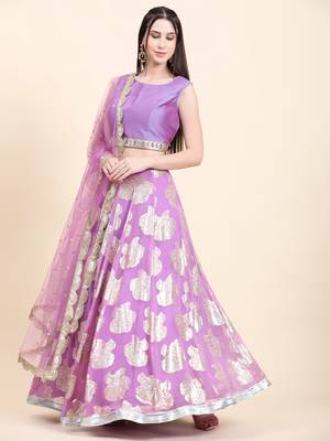 Lavender Choli, Woven Georgette Lehenga, Net Dupatta set 1