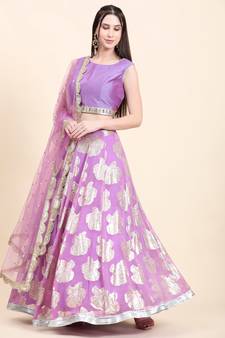 Lavender Choli, Woven Georgette Lehenga, Net Dupatta set