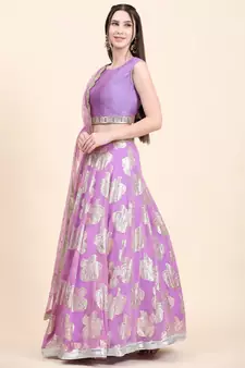 Lavender Choli, Woven Georgette Lehenga, Net Dupatta set