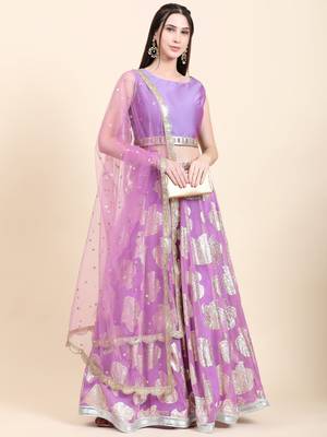 Lavender Choli, Woven Georgette Lehenga, Net Dupatta set 3