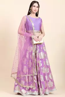 Lavender Choli, Woven Georgette Lehenga, Net Dupatta set