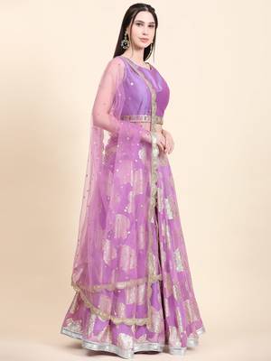 Lavender Choli, Woven Georgette Lehenga, Net Dupatta set 4
