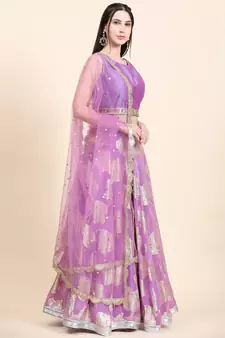 Lavender Choli, Woven Georgette Lehenga, Net Dupatta set