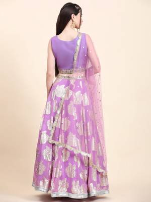 Lavender Choli, Woven Georgette Lehenga, Net Dupatta set 5