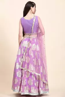 Lavender Choli, Woven Georgette Lehenga, Net Dupatta set