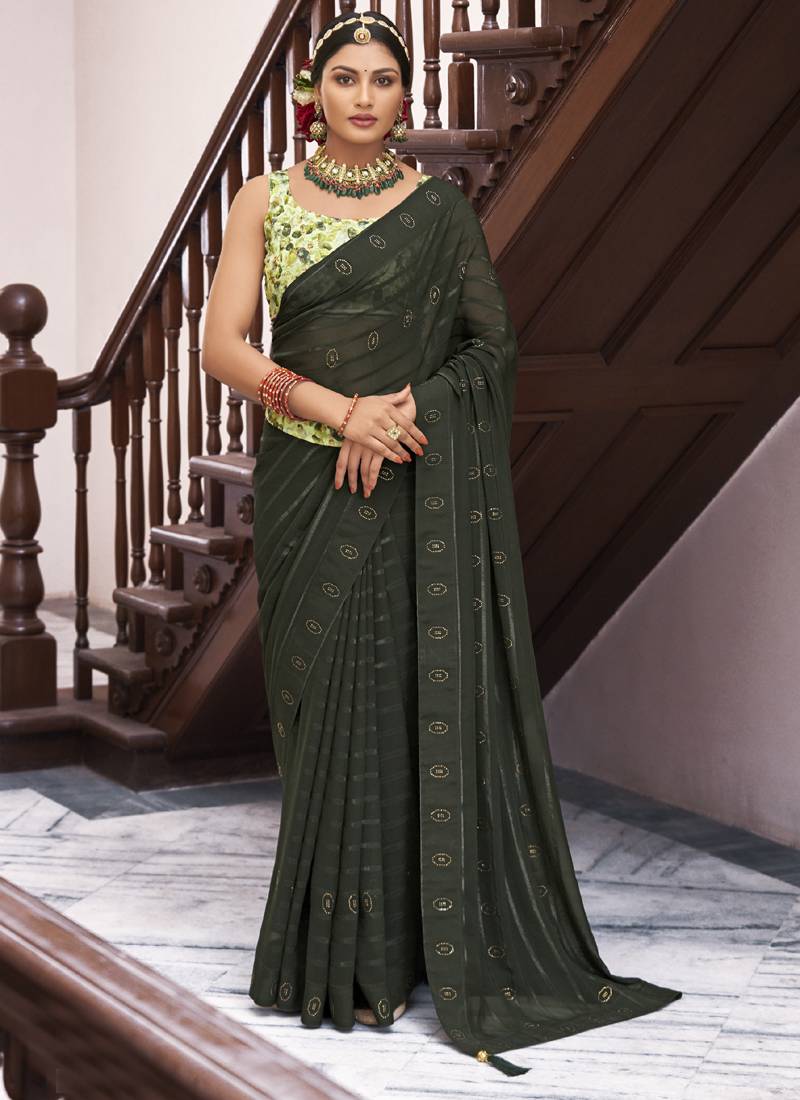 dark olive green saree