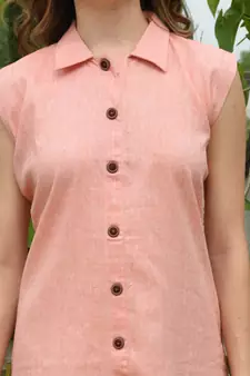 Peach plain cotton-kurtis