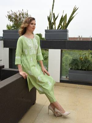 Green embroidered cotton chikankari-kurtis 5