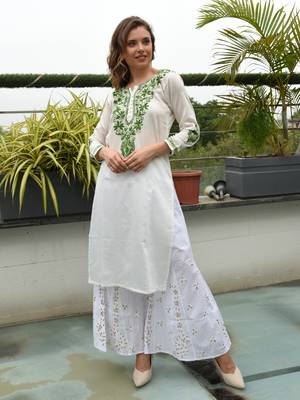 White embroidered cotton chikankari-kurtis 1