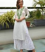 White embroidered cotton chikankari-kurtis