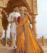 Designer Satin Silk Sarees With Heavy Zari & Resham Embroidery And Coding Work Saree