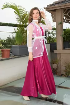 White embroidered net women jackets