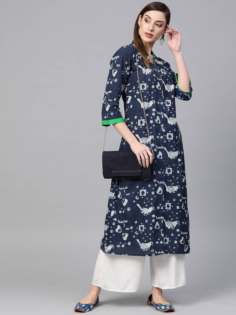 Geroo Jaipur Indigo Hand Block Printed Cotton Stitched Kurti - Unique and Stylish