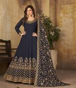 Navy-blue thread embroidery georgette salwar kameez