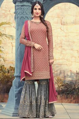 Mauve embroidered shimmer salwar kameez 1