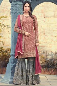 Mauve embroidered shimmer salwar kameez