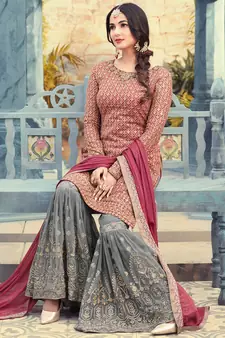 Mauve embroidered shimmer salwar kameez