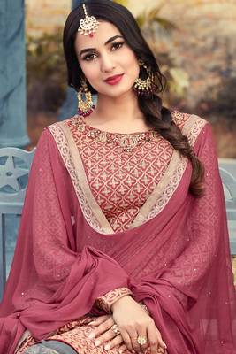 Mauve embroidered shimmer salwar kameez 4