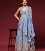 Coral Blue embroidered georgette salwar