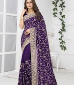 Purple embroidered georgette saree with blouse