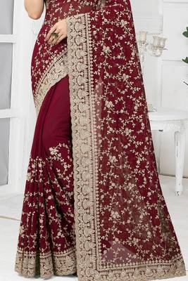 Maroon embroidered georgette saree with blouse 2