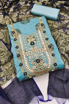 Sky-Blue Embroidered Chanderi Salwar