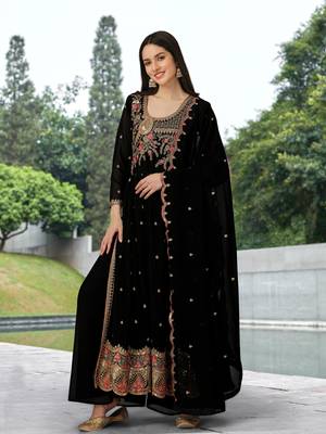 Georgette Embroidered Black Salwar Suit with Dupatta 3 pieces set 1