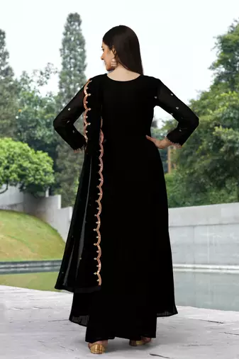 Trendmalls Georgette Embroidered Black Salwar Suit with Dupatta 3 pieces set