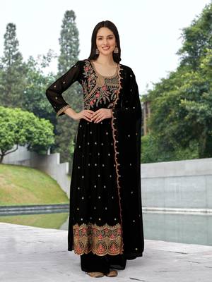 Georgette Embroidered Black Salwar Suit with Dupatta 3 pieces set 5