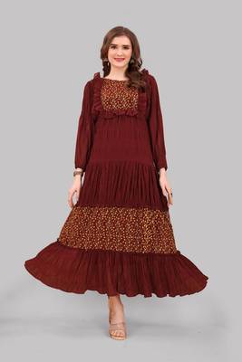 Title: Maroon Georgette Embroidered Full Sleeve Straight Kurta 1