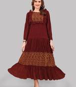 Title: Maroon Georgette Embroidered Full Sleeve Straight Kurta