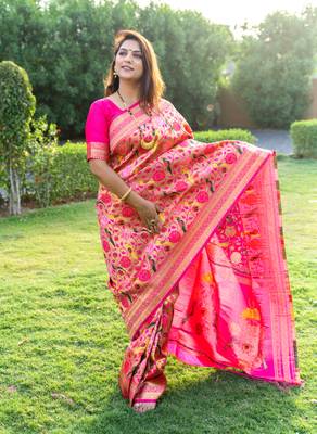 PINK BANARASI SILK FESTIVE SAREE WITH BLOUSE  2