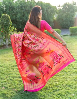 PINK BANARASI SILK FESTIVE SAREE WITH BLOUSE  3