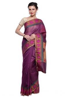 Ptiepl Banarasi Silk Works Women'S Purple Art Silk Banarasi Saree With Blouse Piece