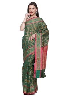 Ptiepl Banarasi Silk Works Women'S Green Art Silk Banarasi Saree With Blouse Piece