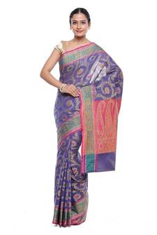 Ptiepl Banarasi Silk Works Women'S Blue Art Silk Banarasi Saree With Blouse Piece