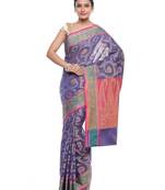 Ptiepl Banarasi Silk Works Women'S Blue Art Silk Banarasi Saree With Blouse Piece