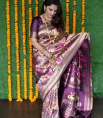PURPLE BANARASI OCCESIONAL SAREE WITH BLOUSE 