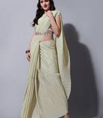 Cream Colour Beautiful Chinnon Fabric Half Half Saree WITH UN-STITCHED BLOUSE