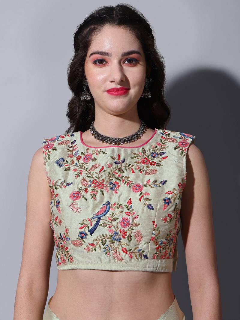 Cream Colour Beautiful Chinnon Fabric Half Half Saree WITH UN-STITCHED BLOUSE