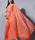 Orange Colour Beautiful Chinnon Fabric Half Half Saree WITH UN-STITCHED BLOUSE