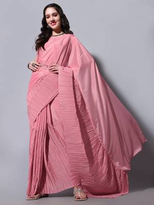 Peach Cream Colour Beautiful Chinnon Fabric Half Half Saree WITH UN-STITCHED BLOUSE 1