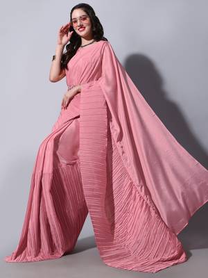 Peach Cream Colour Beautiful Chinnon Fabric Half Half Saree WITH UN-STITCHED BLOUSE 3