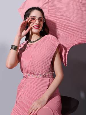 Peach Cream Colour Beautiful Chinnon Fabric Half Half Saree WITH UN-STITCHED BLOUSE 4