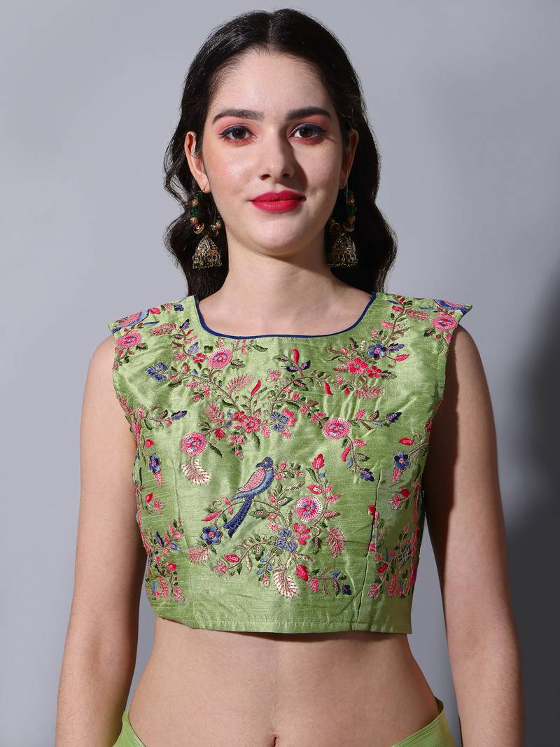 Pista Cream Colour Beautiful Chinnon Fabric Half Half Saree WITH UN-STITCHED BLOUSE